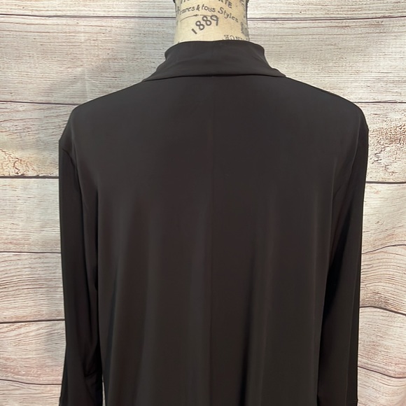 Clara Sun Woo Tunic Choker V-neck Shark Bite Hem Black 3/4 Sleeves Travel - Picture 5 of 8